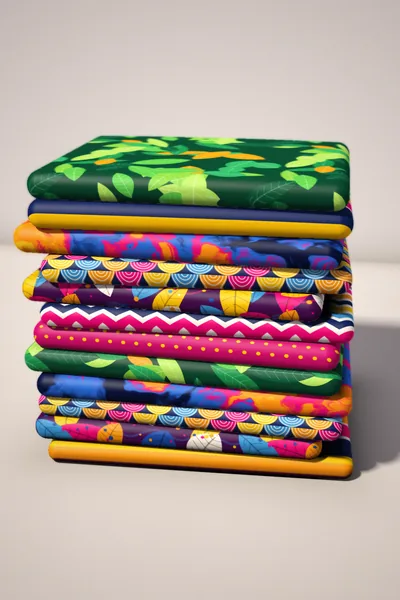 Pilha de tecidos estampados dobrados